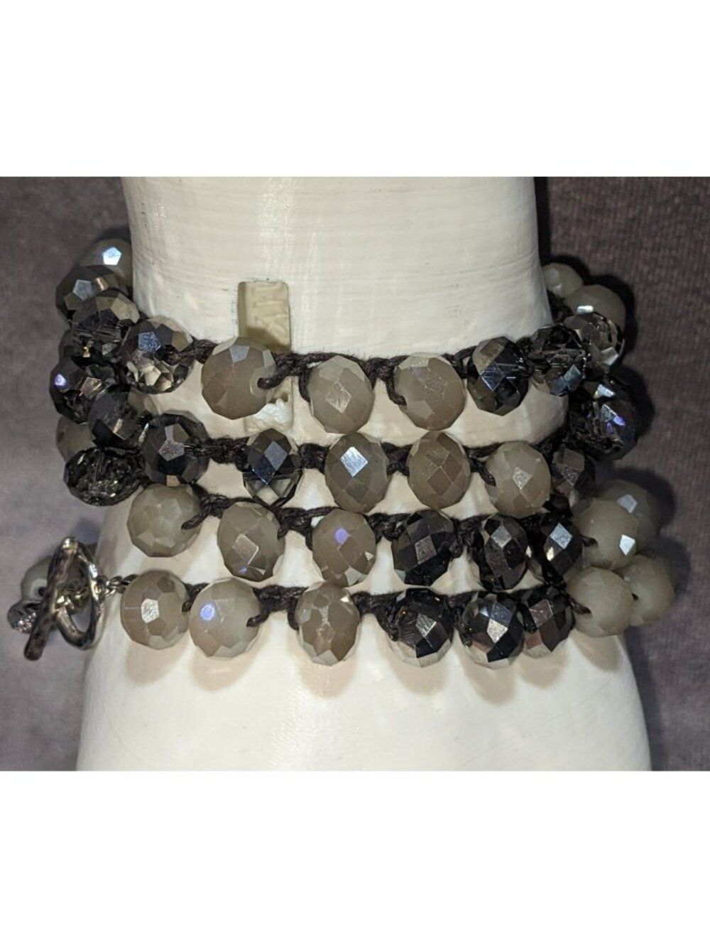 Boho Y2K Envious Silver White Beaded Crochet Wrap Bracelet Necklace Convertible